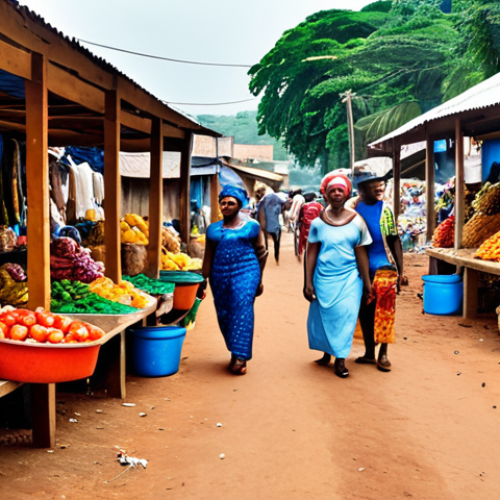 Home 22 **Prompt:** A vibrant market scene in Ghana,