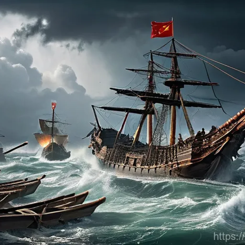몽골의 일본 원정 실패 원인 - **Kamikaze's Fury: The Wreck of the Mongol Fleet**
A dramatic, sweeping shot of a tempestuous se...
