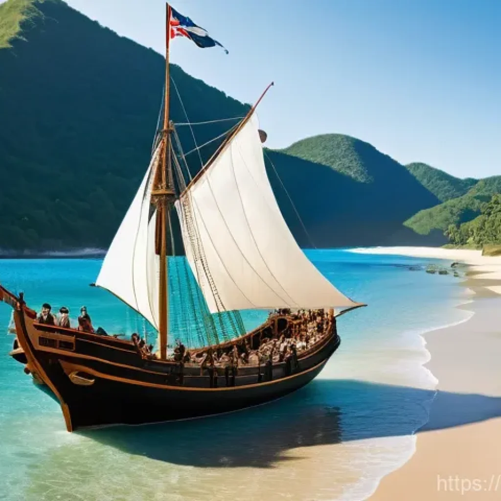 제국주의와 식민지배 - **Prompt 1: The Arrival of a New Era**
"A majestic 16th-century European sailing ship, with full...