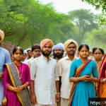 Home 19 미국 독립혁명과 헌법 제정 - A detailed historical scene depicting the Indian freedom struggle with diverse groups of people from...
