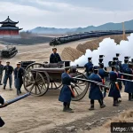 Home 23 청일전쟁과 러일전쟁 비교 - A detailed historical scene depicting the China-Japan War of 1894-1895, showcasing Japanese soldiers...