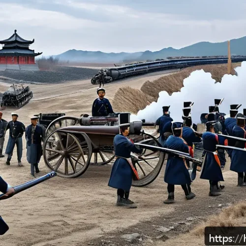 Home 17 청일전쟁과 러일전쟁 비교 - A detailed historical scene depicting the China-Japan War of 1894-1895, showcasing Japanese soldiers...