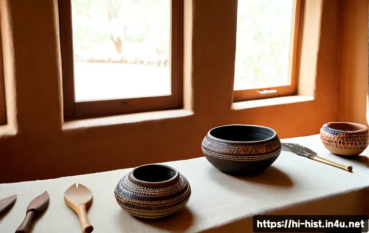 Home 17 아메리카 원주민의 역사와 문화 - Photorealistic museum-style scene of a Native American cultural heritage exhibit, carefully arranged...